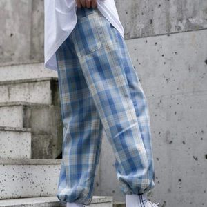 Plaid Hem Drawstring Pants